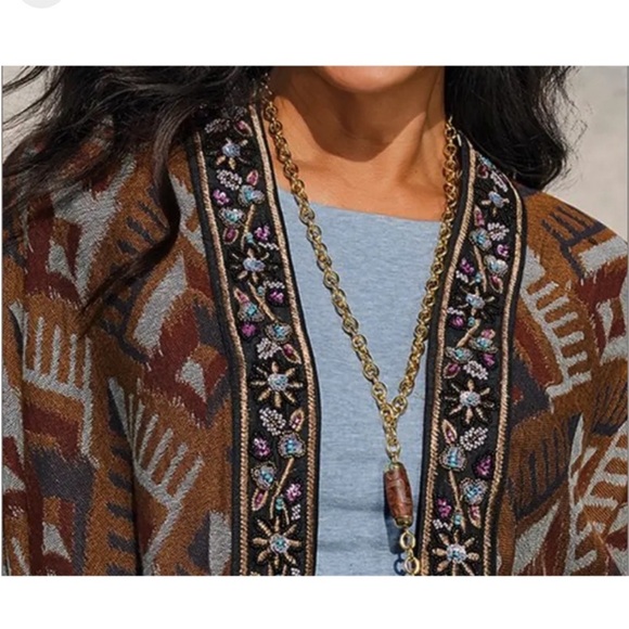Soft Surroundings Asmara Embellished Beaded Knit Tapestry Wrap Earthy Ikat - Picture 5 of 16